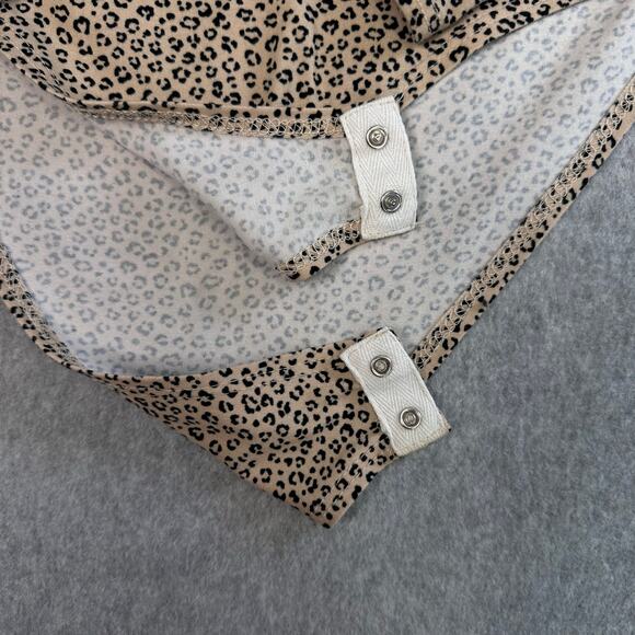 Gaze Leopard Print Bodysuit Womens Small Tan/Black Mock Neck Long Sleeves Snap - Picture 5 of 7